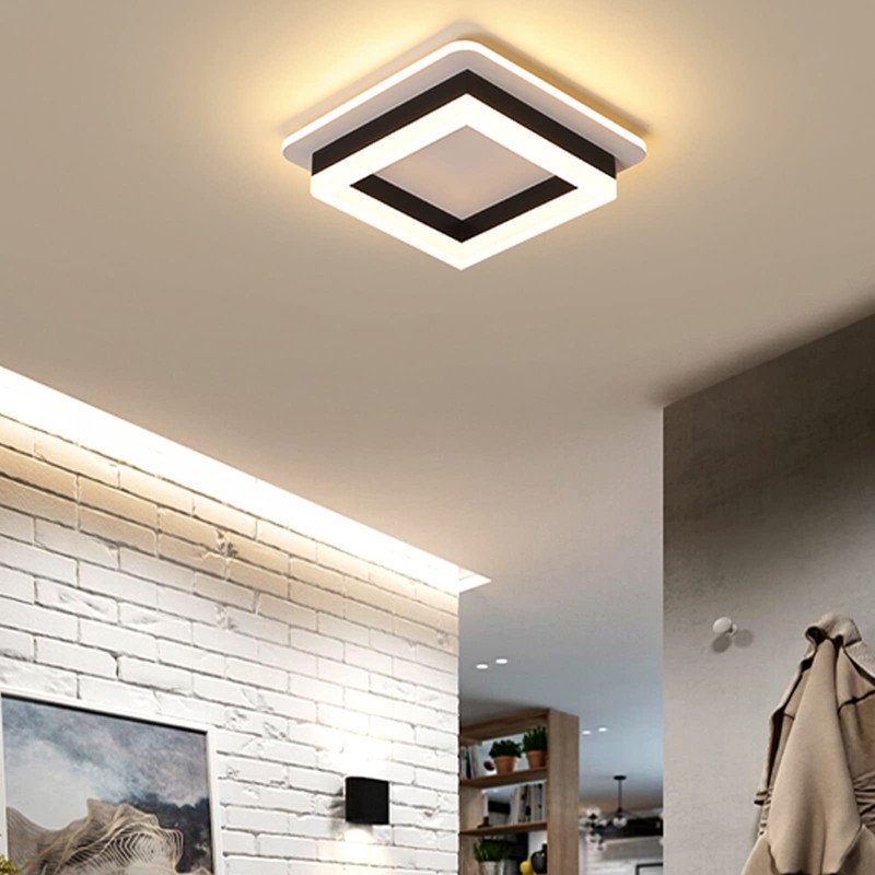 CANEOE Square Modern Led Ceiling Light Fixture, 24W Black Flush