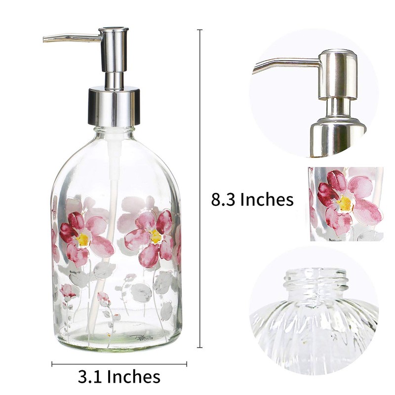 17oz Flower Glass Soap Dispenser Bottle with Plastic Pump,Set of