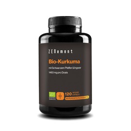 Organic Turmeric - 1460 mg per Daily Dose (2 Capsules) with Ginger and Black Pepper - 100% Ecological and Vegan, Synergistic Formula, High Absorption - 120 Vegetable Capsules, 2 Months Supply - Zenement