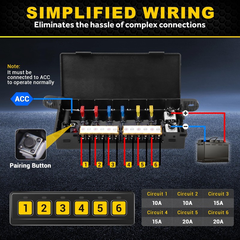 Bumbee 6 Gang Wireless Switch Panel, Multi-Function Toggle Switches, 80A