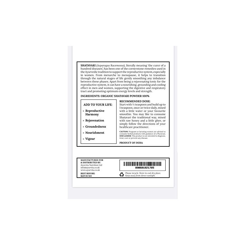Organic Shatavari Powder 100g by Ayurvita Nutrition