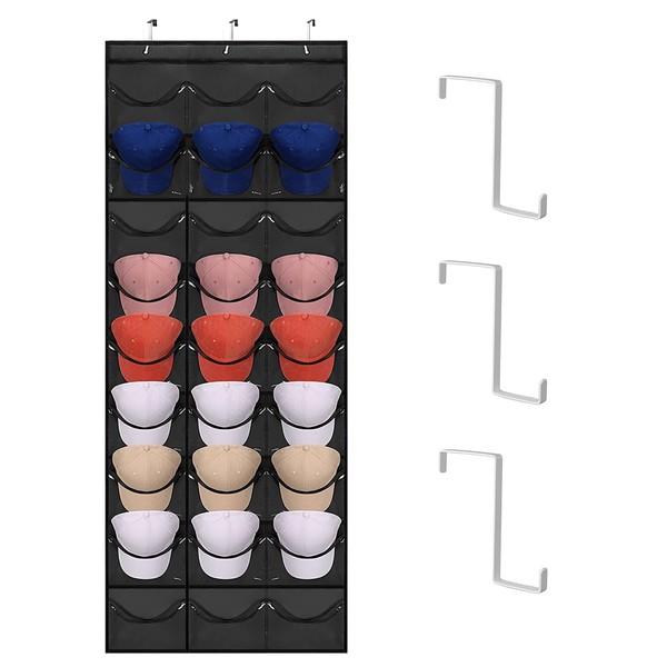 xocome Baseball Cap Holder Foldable Cap Holder Wall with 27 Pockets, Door Back Wall Cap Holder with 3 Metal Hooks Cap Hat Holder Wall