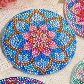 8 PCS Lotus Diamond Art Coasters Kits, Diamond Painting Coasters with Holder Set of 8, DIY Drink Coasters Art Crafts Supplies for Adults Cup Mat for Home Decor House Warming Gifts Non-Slip 3.9inch