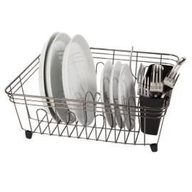 Oggi Compact Dish Drying Rack - Black Steel Drainer, Racks for Kitchen Counter, Durable Coated Steel Kitchen Dryer with Cutlery Holder
