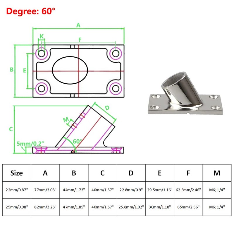 Stainless Steel Heavy Duty Boat Hand Rail Fitting, 60 Degree