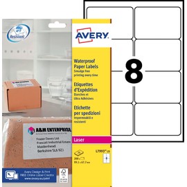 Avery L7993-25 Wetterfeste Versandetiketten (8 Stück pro Blatt, 99,1 x 67,7 mm) 200 Etiketten