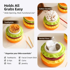 Lifelisa Cute Hamburger Toothpick Holder with Lid, Ceramic Toothpick Dispenser Qtip Cotton Ball Floss Pick Holder, Funny Unique Kitchen Gift (HAMBURGER)