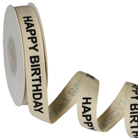 YKW Cinta de algodón para feliz cumpleaños, cinta de sarga natural de 5/8 x 10 yardas, ribete de espiga crema para regalos de fiesta, decoración de pasteles y envoltura de regalos