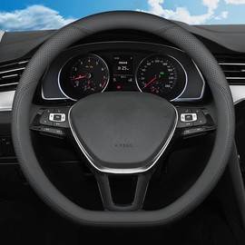 SZYUCHEN D-Shaped Steering Wheel Cover for Volkswagen VW Atlas Tiguan Jetta ID.4 Passat Taos Golf Beetle Polo GTI Touareg CC SEL SE R-line S Cross Sport Car Accessories, 14 1/2"-15" Black