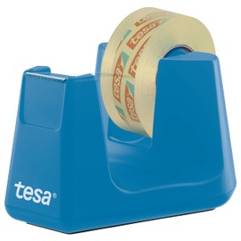 tesa tesa Easy Cut Smart + 4 Rollen tesafilm transparent 33m:19mm - Robuster Abroller mit Anti-Rutsch Funktion in cyan blau und transparentem Klebefilm
