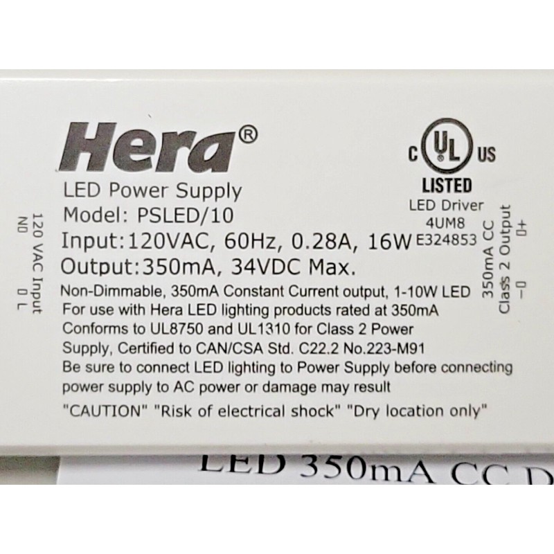 Hera Model PSLED/10 Power Supply - Not Dimmable - 2"