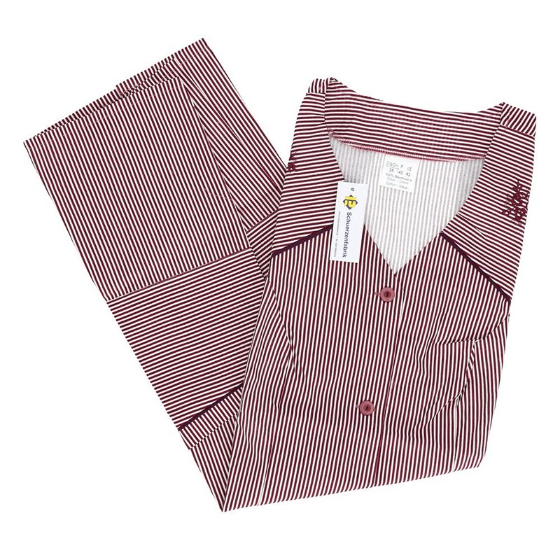 7/8 Tunic Cotton Striped Short Sleeveless Cooking Apron, Bordeaux -