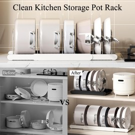 LICRUGU Pot Rack : Pots and Pans Organizer Under Cabinet 7 Adjustable Compartment Expandable Pot Lid Holder for Kitchen Cookware, Bakeware, Lid, Dishes, Cutting Boards,Apricot