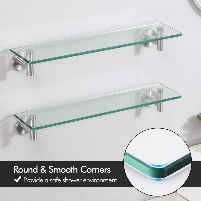 KES Bathroom Glass Shelf Rectangular 20 Inch Floating Glass Shelves