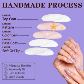 Glitter Pink Press on Nails Almond,WOOYAS Stiletto Medium False Nail Tips Kits with Mini Nail File, Supremely Fit & Natural Fake Nail with Nail Glue in 12 Sizes -24PCS Glue On Nail Kit