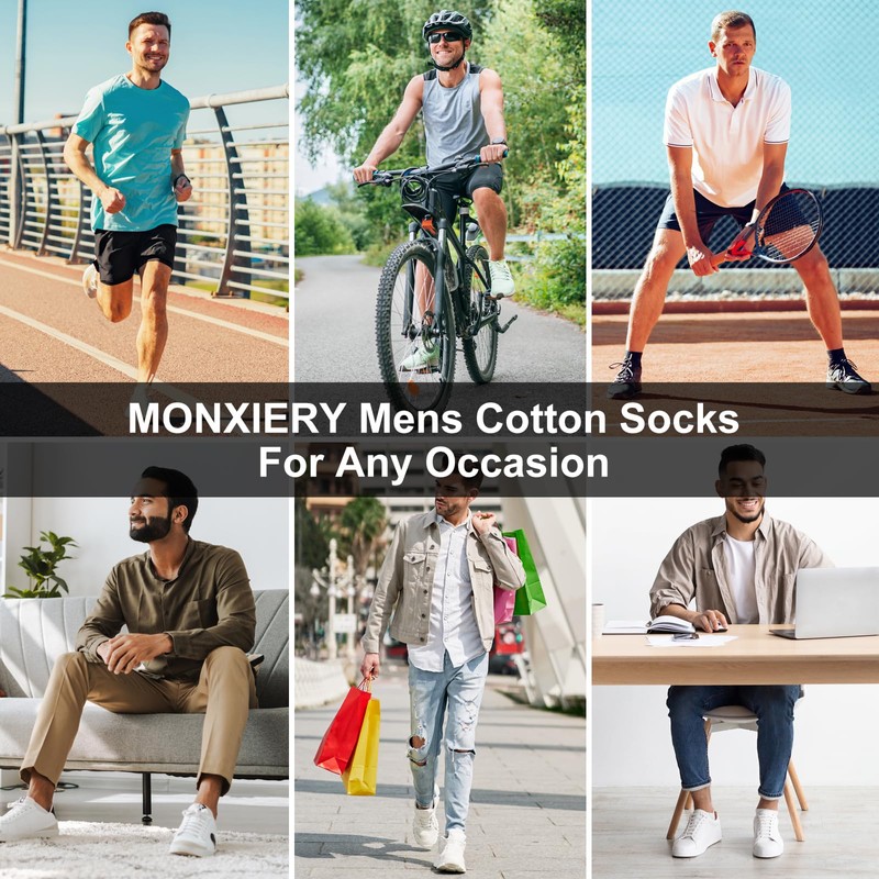 Monxiery Mens 100% Cotton Ankle Socks, Athletic Cushioned Performance Running