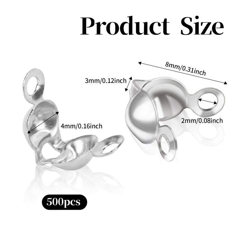 500Pcs Metal Open Bead Tips Knot Covers, Crimp Beads for