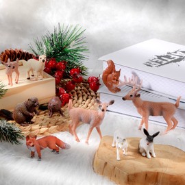 10 Figuras de Animales de Bosque en Miniatura Juguetes Educativos Familiares Pequeños de Ardilla Castor Conejo Ciervo Toppers de Tartas para Regalo de Graduación Suministros de Fiesta de Cumpleaños