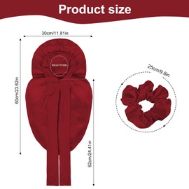 KufaerBeam Long Satin Bonnet for Women, Extra Large Satin Sleep Cap with Tie Band and Scrunchies for Women and Girls Curly Hair (WineRed)