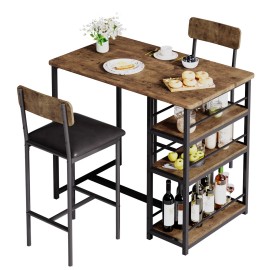 Unbranded Dining Table Set with 3 Large Storage Shelves for Small Space & Apartment Brown