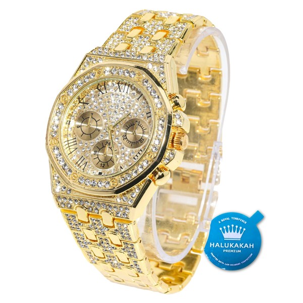 Halukakah Diamonds Gold Watch Iced Out,Men's 18K Real Gold Plated