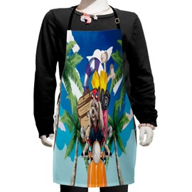 Ambesonne Dog Driver Apron, Puppy in Tropical Island with Palm Trees on a Motorbike Travel Holiday Theme, Small Apron Bib with Adjustable Ties for Baking Painting, Small Size, Multicolor