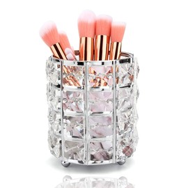 Make Up Brush Storage Made of Crystal, Makeup Brush Holder Brush Holder Cosmetic Organiser Pen Container Desktop Tool (Sliver)