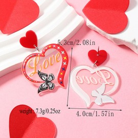 Love Heart Earrings for Women Acrylic Heart Dangle Earrings Red Love Heart Earrings Valentine's Day Earrings Lightweight Acrylic Earrings Jewelry Gifts (Butterfly)