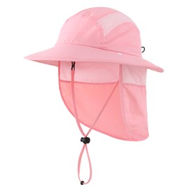 Home Prefer UPF 50+ Girls Sun Protection Hat with Neck Flap Summer Beach Hat Toddler Bucket Hat (Pink)
