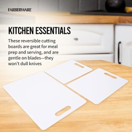 Farberware Plastic Cutting Board Set, Dishwasher- Safe Poly Chopping Board for Kitchen with Easy Grip Handles, Set of 3, White