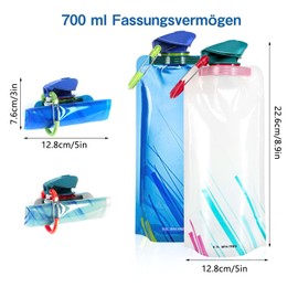 CAINCAY Faltbarer Wasserflaschen, 700ml 2 Stück Faltbare Trinkflasche Flexible Zusammenklappbare Wiederverwendbare Trinkflasche, Faltbare Flasche für Wandern Abenteuer Reisen