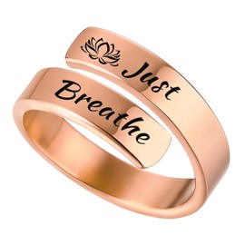Just Breathe Rings for Women Open Adjustable Hope Rings Just Breathe Inspirational Friendship Gift Jewelry Stainless Steel Band Rings Birthday Jewelry Gifts