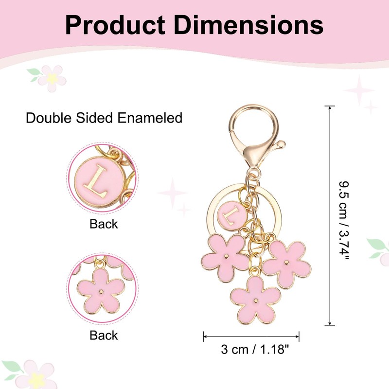 [PATIKIL] Alphabet Keychain Pink Flower Initial Letter S Key Ring