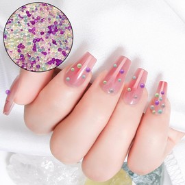 WELANE Bubble Beads, 60g Mermaid Iridescent Glass Beads for Jewelry, Nail Art Decoration (2 to 3.5mm)