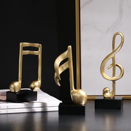 E-isata 3pcs Musical Sculptures Music Note Figurine Statue Decorative Ornaments Decor for Living Room Bedroom TV Cabinet Gift (Gold)