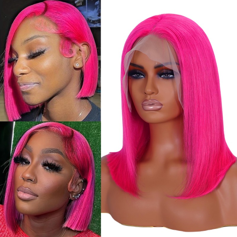 CBQHTY Hot Pink Bob Wig Human Hair Full 13x6 Straight