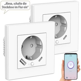 Luminea Home Control WLAN Steckdosen: 3er-Set WLAN-Unterputzsteckdosen mit App, je 1x USB A, 1x USB C, 2 A (Steckdose mit USB, Alexa Unterputz-Steckdose, Tischsteckdose)