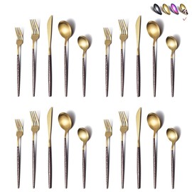 Silverware Set 40 Pieces, Moon Surface Handle And Matte Gold Head Flatware Set, Stainless Steel Cutlery Set, Utensil Sets, Service Set for 8