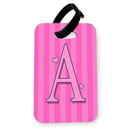 Lopo WTF | Custom Pink Stripes Initials | Printed Art Faux Leather Passport Cover/Luggage Tag (Luggage Tag)