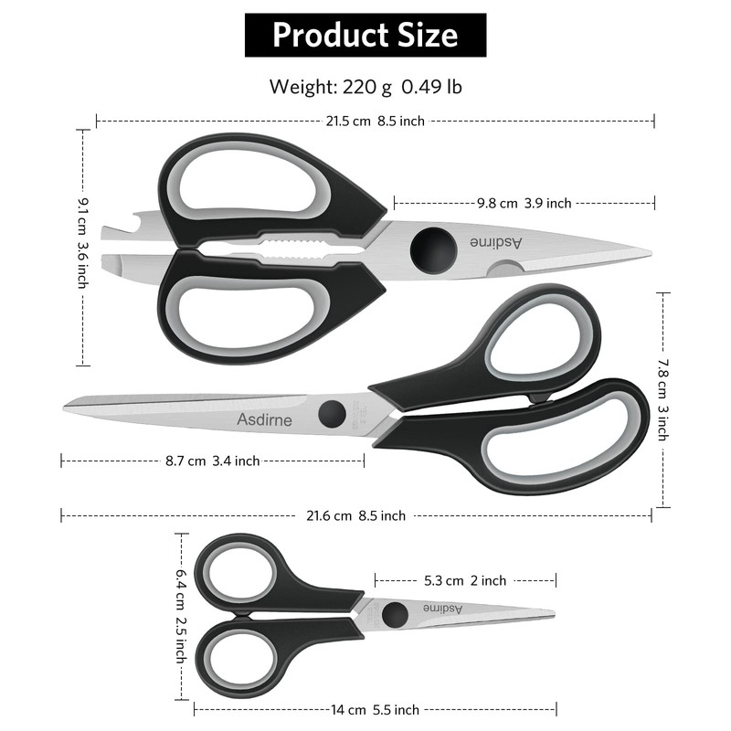 Asdirne Scissors Bundle, Kitchen Scissors with Sharp Stainless Steel Blades