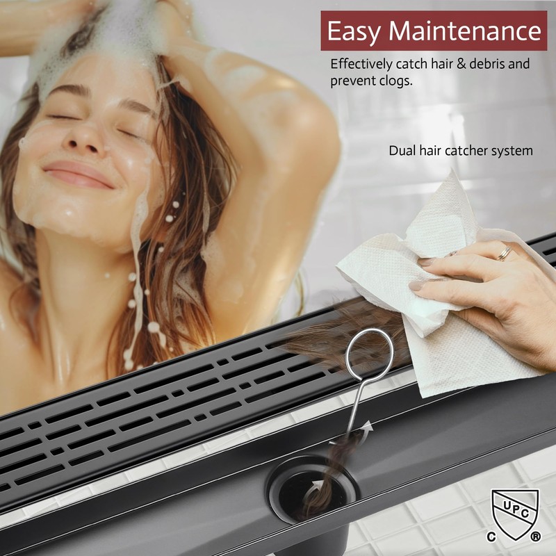 32 Inch Linear Shower Drain, Matte Black Shower Drain,Removable Grate,