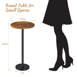 smusei Drink Table Small Side Table with Marble Base Pedestal Side Table Drink Tables for Small Spaces Round End Table Mini Side Table for Sofa Couch Chair Patio, Brown and Black