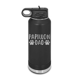 Papillon Dad Laser Engraved Water Bottle Customizable Polar Camel Stainless Steel Many Colors Sizes with Straw - butterfly squirrel dog - 32 oz - Black