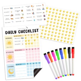 WATINC Magnet Daily School Checklist Schedule - 12 X 8.5 Inch Morning Bedtime Behavior Routine Reward Chart, Magnetic Dry Erase Daily Chore Chart Good Responsibility Chart for Kids Toddler