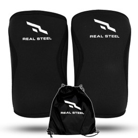 Real Steel Knee Sleeves (1 Pair) With Gym Bag - 7mm Knee Compression Sleeve Support for Squats, Weightlifting, Powerlifting, Cross Training - Weight Lifting Knee Sleeves for Men & Women - Medium