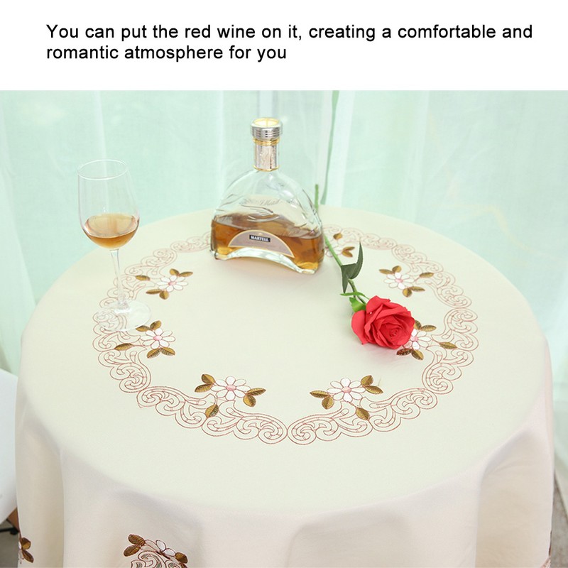 Round Red Floral Flower Embroidered Table Runner Tablecloth Cutwork Table