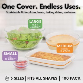 Kitchen Strong Plastic Bowl Covers, Elastic Reusable Food Covers for Bread Proofing, Storage & Outdoor Use – 100 Pack, Stretch Fit, 3 Sizes