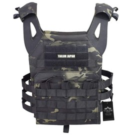 TAILOR JAPAN Tactical Vest, Airsoft Vest, Plate Carrier, Special Forces, Survival Game, SWAT with Mag Pouch, Molle Bulletproof Vest, One Size Fits Most, Made of 1000D Nylon, black camo