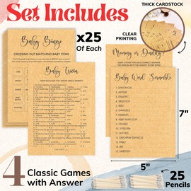 WOODAMORE Funny Baby Shower Games Gender Neutral - Baby Shower Bingo Game For Girl, Baby Bingo For Baby Shower Boy, Baby Trivia Baby Word Scramble Card, Baby Games For Baby Shower Decorations