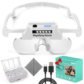 Magnifying Glasses with Lights Rechargeable Headband Magnifying Glasses for Close Work with 5 LEDs, 5X 3.5X 2.5X 1.5X Hands Free Lighted Magnifier for Reading Jewelry Sewing